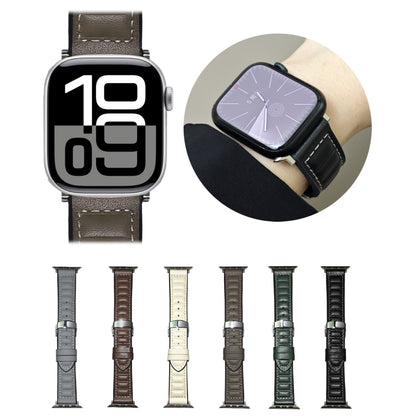 For Apple Watch 46mm / 49mm / 45mm / 44mm Striations Genuine Leather Butterfly Buckle Watch Band(Black) by bashfashion