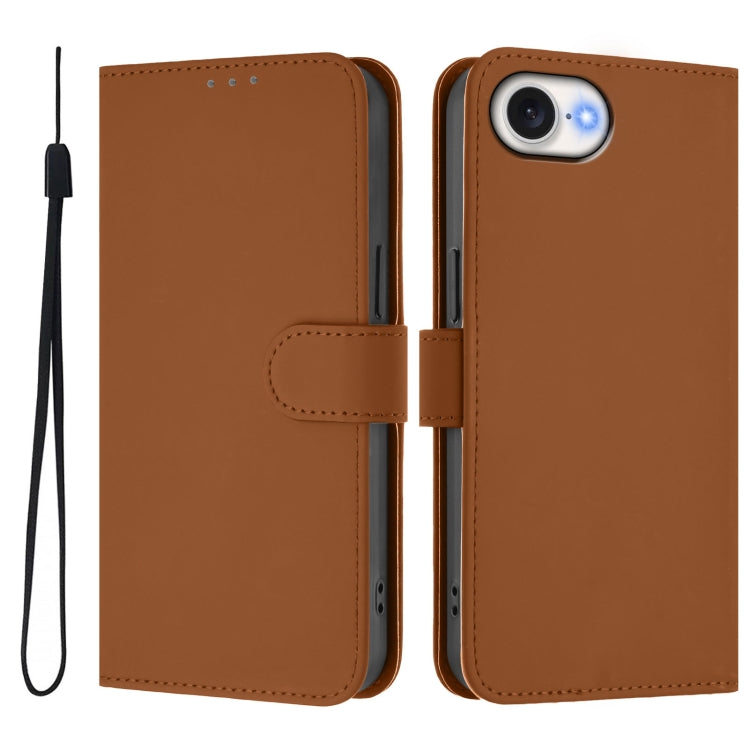For iPhone 16e Skin Feel Solid Color Leather Phone Case with Lanyard(Brown) by bashfashion
