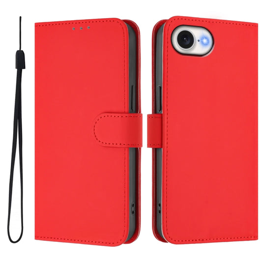 For iPhone 16e Skin Feel Solid Color Leather Phone Case with Lanyard(Red) by bashfashion