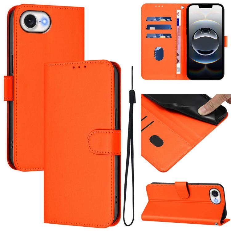 For iPhone 16e Skin Feel Solid Color Leather Phone Case with Lanyard(Orange) by bashfashion