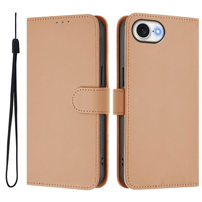 For iPhone 16e Skin Feel Solid Color Leather Phone Case with Lanyard(Nude) by bashfashion