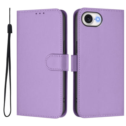 For iPhone 16e Skin Feel Solid Color Leather Phone Case with Lanyard(Lavender Purple) by bashfashion