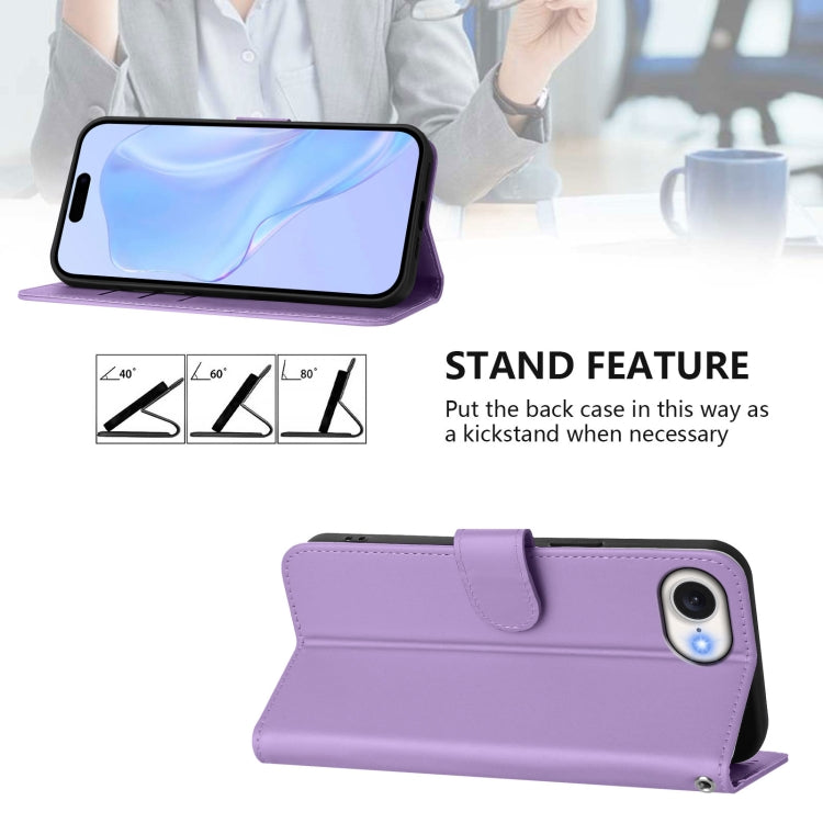 For iPhone 16e Skin Feel Solid Color Leather Phone Case with Lanyard(Lavender Purple) by bashfashion