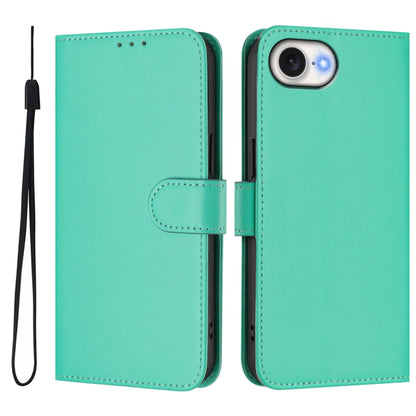 For iPhone 16e Skin Feel Solid Color Leather Phone Case with Lanyard(Green) by bashfashion