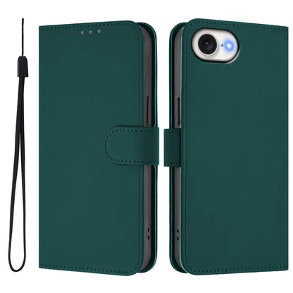 For iPhone 16e Skin Feel Solid Color Leather Phone Case with Lanyard(Dark Green) by bashfashion