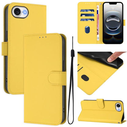 For iPhone 16e Skin Feel Solid Color Leather Phone Case with Lanyard(Lemon Yellow) by bashfashion