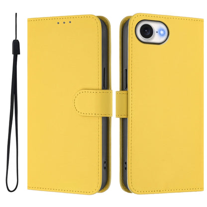 For iPhone 16e Skin Feel Solid Color Leather Phone Case with Lanyard(Lemon Yellow) by bashfashion