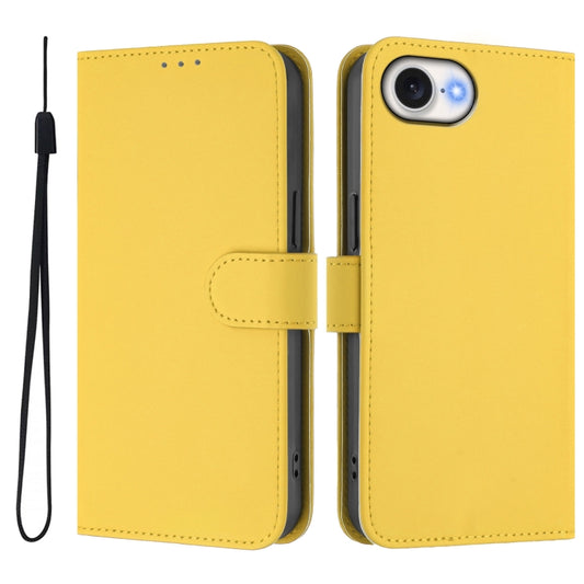 For iPhone 16e Skin Feel Solid Color Leather Phone Case with Lanyard(Lemon Yellow) by bashfashion