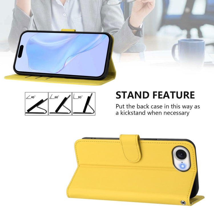For iPhone 16e Skin Feel Solid Color Leather Phone Case with Lanyard(Lemon Yellow) by bashfashion