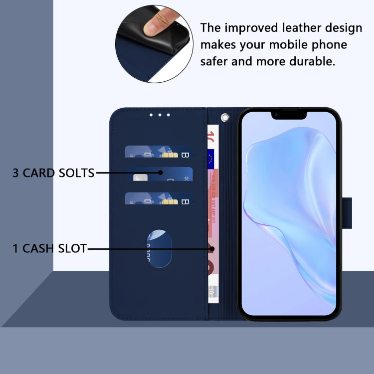 For iPhone 16e Skin Feel Solid Color Leather Phone Case with Lanyard(Navy Blue) by bashfashion