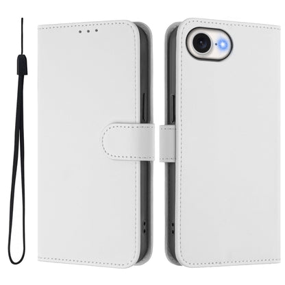 For iPhone 16e Skin Feel Solid Color Leather Phone Case with Lanyard(White) by bashfashion