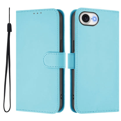For iPhone 16e Skin Feel Solid Color Leather Phone Case with Lanyard(Sky Blue) by bashfashion