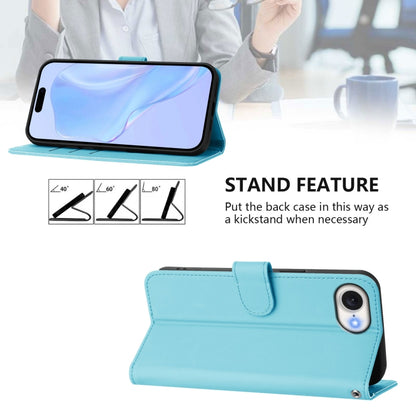 For iPhone 16e Skin Feel Solid Color Leather Phone Case with Lanyard(Sky Blue) by bashfashion
