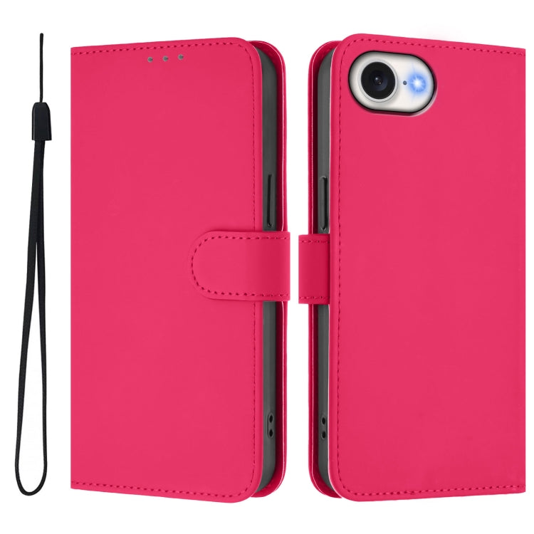 For iPhone 16e Skin Feel Solid Color Leather Phone Case with Lanyard(Rose Red) by bashfashion