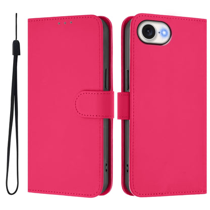 For iPhone 16e Skin Feel Solid Color Leather Phone Case with Lanyard(Rose Red) by bashfashion