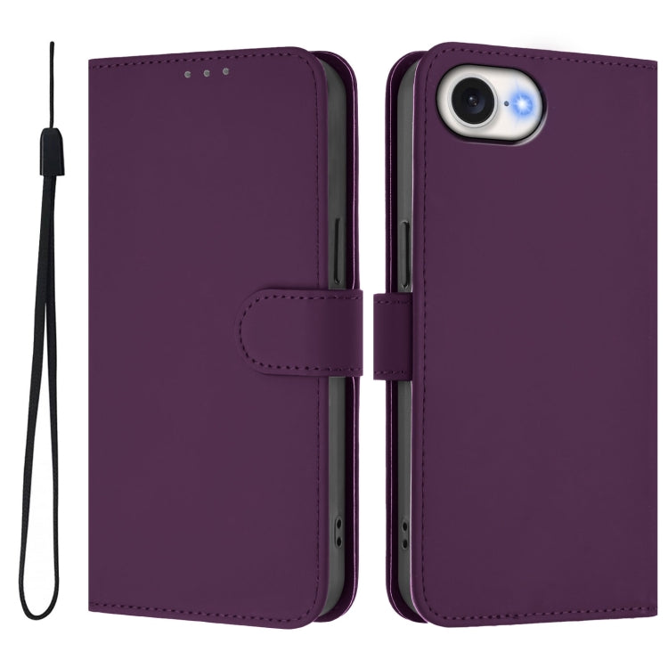 For iPhone 16e Skin Feel Solid Color Leather Phone Case with Lanyard(Violet) by bashfashion