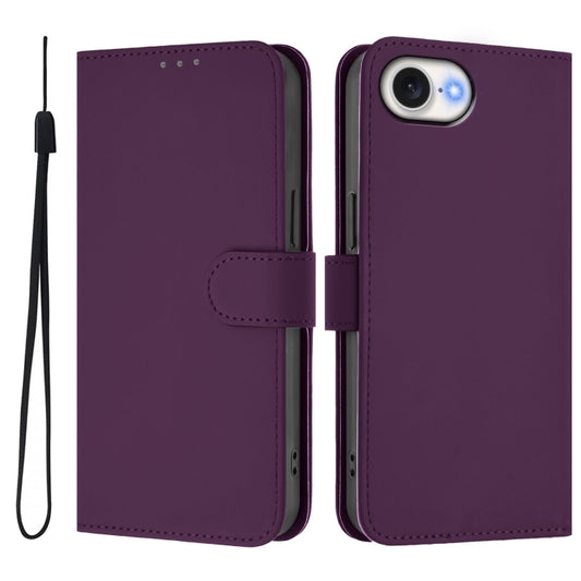 For iPhone 16e Skin Feel Solid Color Leather Phone Case with Lanyard(Violet) by bashfashion