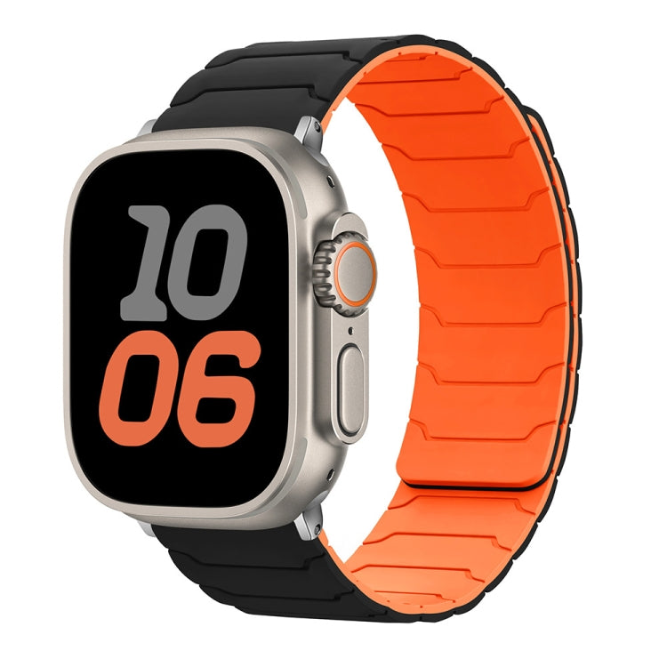 For Apple Watch 46mm / 49mm / 45mm / 44mm Magnetic Silicone Watch Band(Black+Orange) by bashfashion