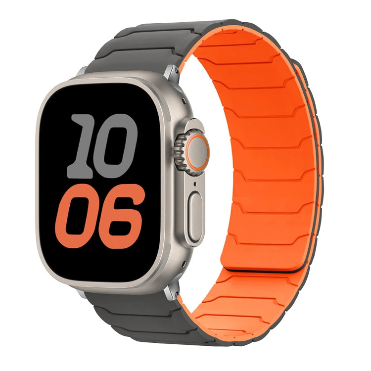 For Apple Watch 46mm / 49mm / 45mm / 44mm Magnetic Silicone Watch Band(Grey+Orange) by bashfashion
