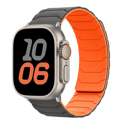 For Apple Watch 46mm / 49mm / 45mm / 44mm Magnetic Silicone Watch Band(Grey+Orange) by bashfashion