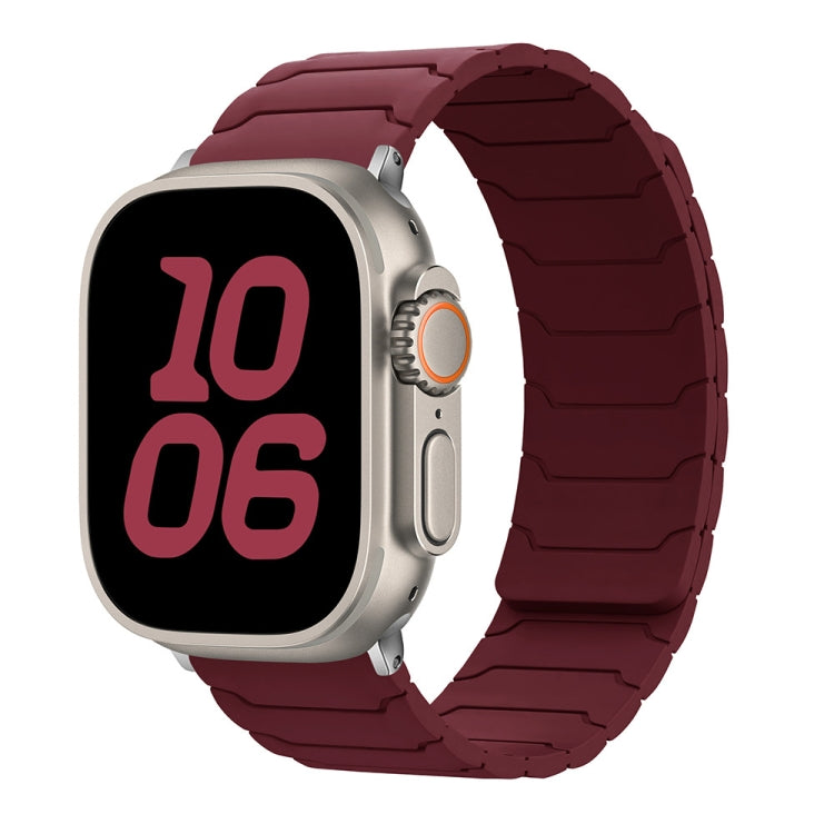 For Apple Watch 46mm / 49mm / 45mm / 44mm Magnetic Silicone Watch Band(Wine Red) by bashfashion