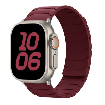 For Apple Watch 46mm / 49mm / 45mm / 44mm Magnetic Silicone Watch Band(Wine Red) by bashfashion