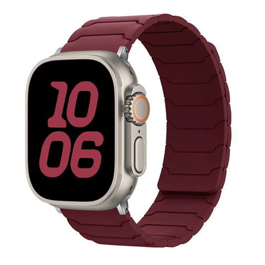 For Apple Watch 46mm / 49mm / 45mm / 44mm Magnetic Silicone Watch Band(Wine Red) by bashfashion