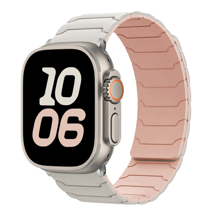For Apple Watch 46mm / 49mm / 45mm / 44mm Magnetic Silicone Watch Band(Starlight+Pink Sand) by bashfashion