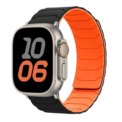 For Apple Watch 42mm / 41mm / 40mm / 38mm Magnetic Silicone Watch Band(Black+Orange) by bashfashion