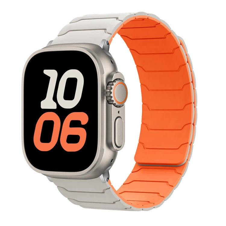For Apple Watch 42mm / 41mm / 40mm / 38mm Magnetic Silicone Watch Band(Starlight+Orange) by bashfashion