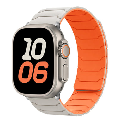 For Apple Watch 42mm / 41mm / 40mm / 38mm Magnetic Silicone Watch Band(Starlight+Orange) by bashfashion