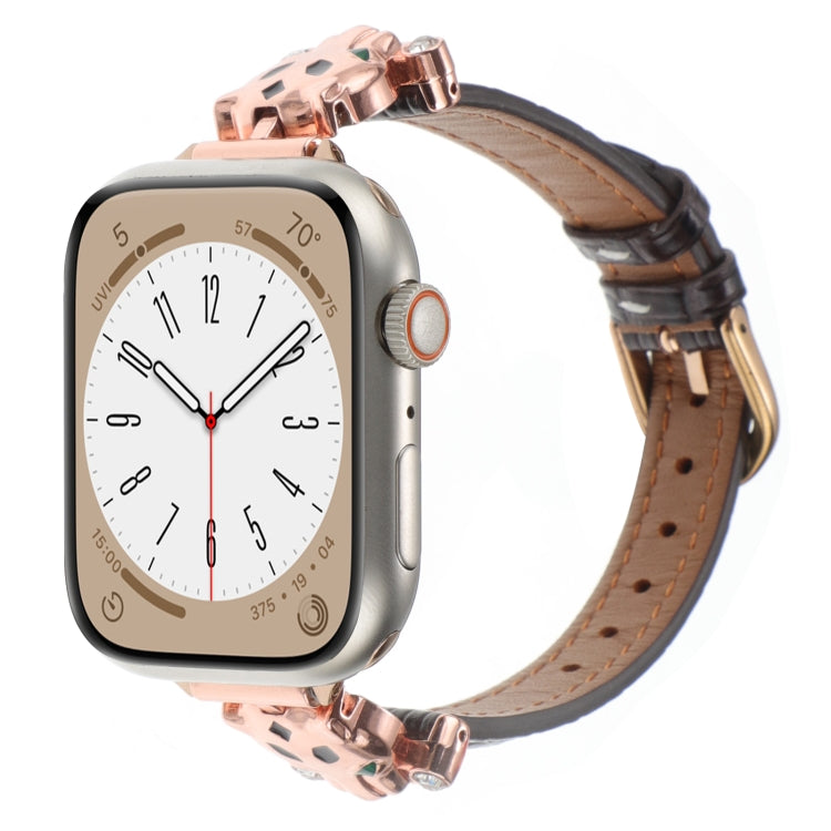 For Apple Watch 46mm / 49mm / 45mm / 44mm Leopard Head Bamboo Texture Leather Watch Band(Rose Gold Brown) by bashfashion