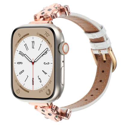 For Apple Watch 46mm / 49mm / 45mm / 44mm Leopard Head Bamboo Texture Leather Watch Band(Rose Gold White) by bashfashion