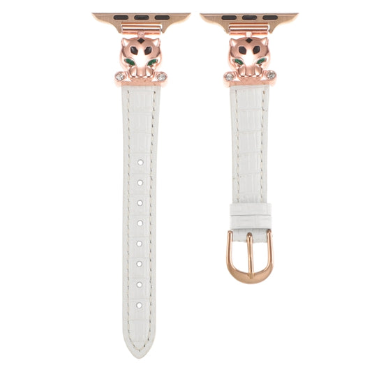 For Apple Watch 46mm / 49mm / 45mm / 44mm Leopard Head Bamboo Texture Leather Watch Band(Rose Gold White) by bashfashion