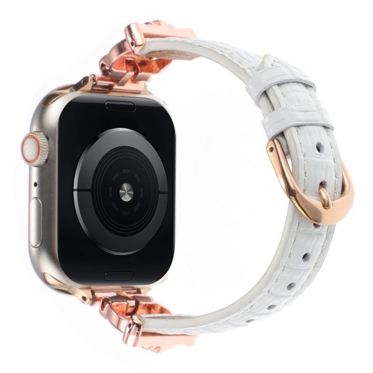 For Apple Watch 46mm / 49mm / 45mm / 44mm Leopard Head Bamboo Texture Leather Watch Band(Rose Gold White) by bashfashion