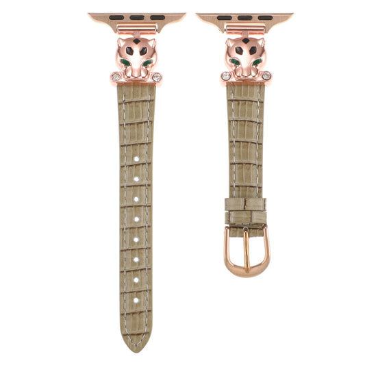 For Apple Watch 46mm / 49mm / 45mm / 44mm Leopard Head Bamboo Texture Leather Watch Band(Rose Gold Khaki) by bashfashion