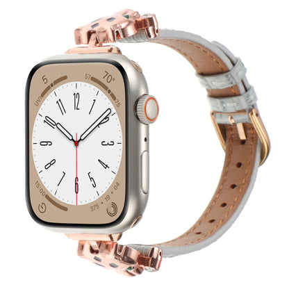 For Apple Watch 42mm / 41mm / 40mm / 38mm Leopard Head Bamboo Texture Leather Watch Band(Rose Gold Grey) by bashfashion