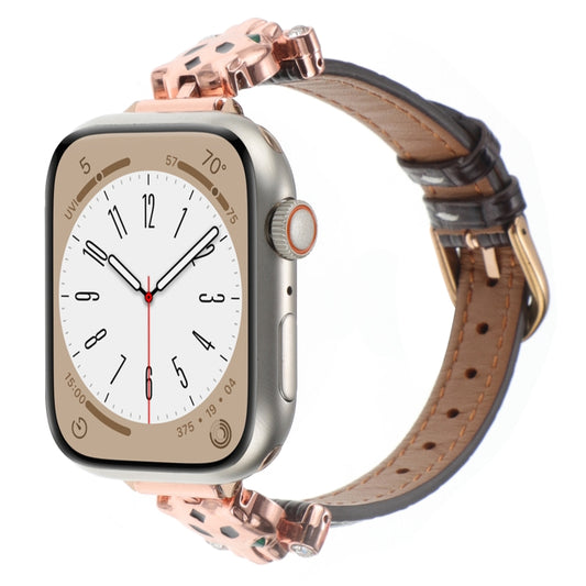 For Apple Watch 42mm / 41mm / 40mm / 38mm Leopard Head Bamboo Texture Leather Watch Band(Rose Gold Brown) by bashfashion