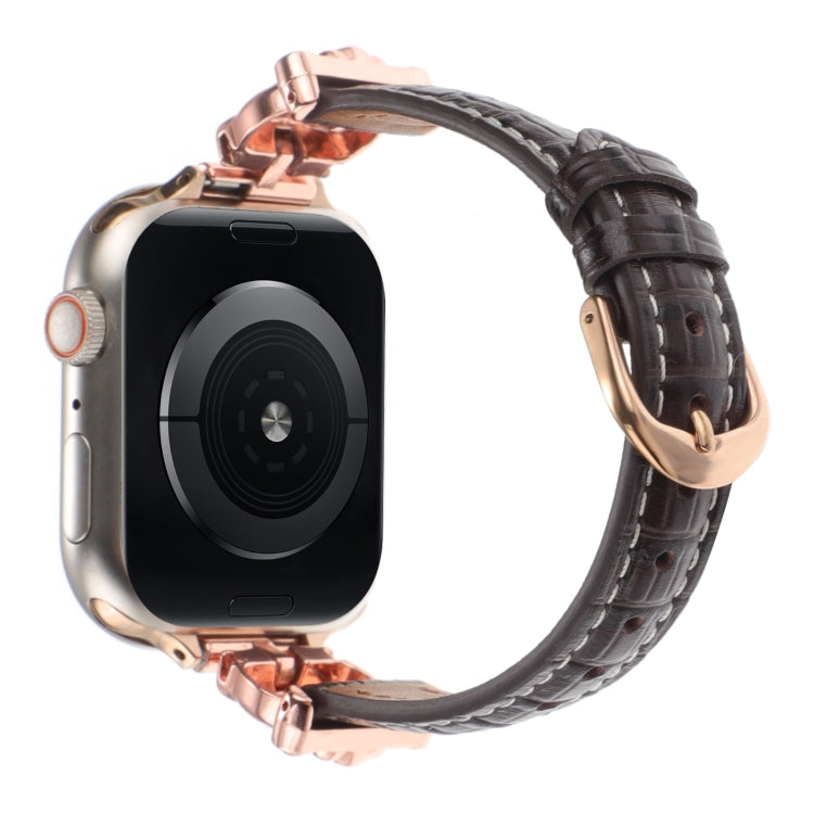 For Apple Watch 42mm / 41mm / 40mm / 38mm Leopard Head Bamboo Texture Leather Watch Band(Rose Gold Brown) by bashfashion