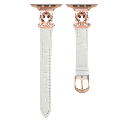 For Apple Watch 42mm / 41mm / 40mm / 38mm Leopard Head Bamboo Texture Leather Watch Band(Rose Gold White) by bashfashion