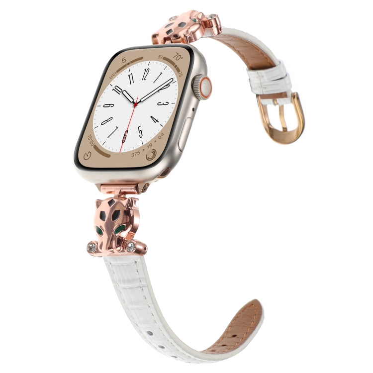 For Apple Watch 42mm / 41mm / 40mm / 38mm Leopard Head Bamboo Texture Leather Watch Band(Rose Gold White) by bashfashion