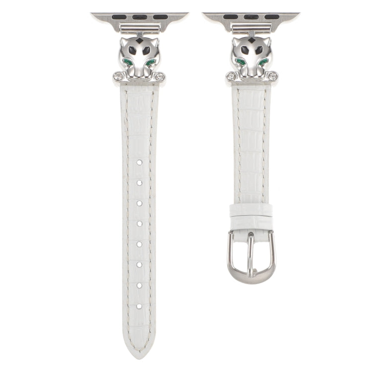 For Apple Watch 42mm / 41mm / 40mm / 38mm Leopard Head Bamboo Texture Leather Watch Band(Silver White) by bashfashion