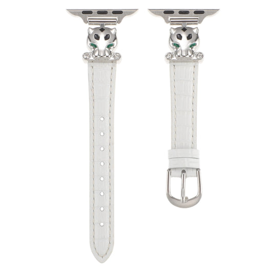 For Apple Watch 42mm / 41mm / 40mm / 38mm Leopard Head Bamboo Texture Leather Watch Band(Silver White) by bashfashion