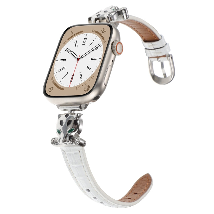 For Apple Watch 42mm / 41mm / 40mm / 38mm Leopard Head Bamboo Texture Leather Watch Band(Silver White) by bashfashion