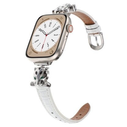 For Apple Watch 42mm / 41mm / 40mm / 38mm Leopard Head Bamboo Texture Leather Watch Band(Silver White) by bashfashion