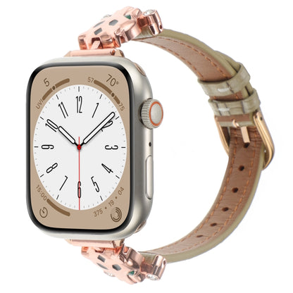 For Apple Watch 42mm / 41mm / 40mm / 38mm Leopard Head Bamboo Texture Leather Watch Band(Rose Gold Khaki) by bashfashion