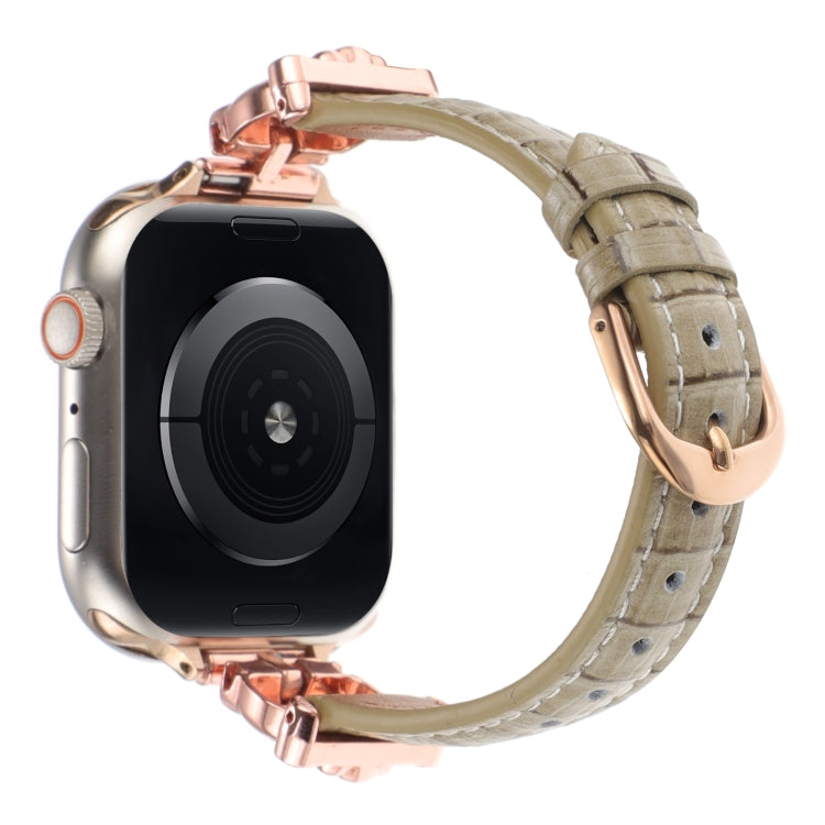 For Apple Watch 42mm / 41mm / 40mm / 38mm Leopard Head Bamboo Texture Leather Watch Band(Rose Gold Khaki) by bashfashion