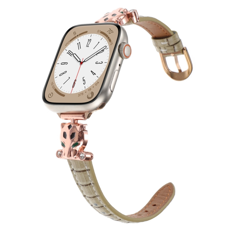 For Apple Watch 42mm / 41mm / 40mm / 38mm Leopard Head Bamboo Texture Leather Watch Band(Rose Gold Khaki) by bashfashion