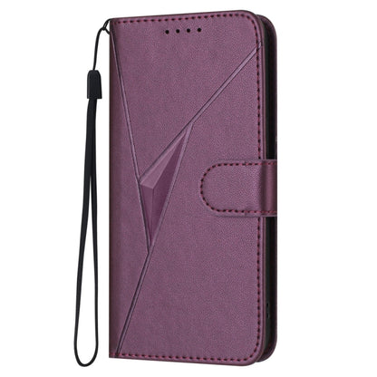 For iPhone 16e Triangle Pattern Buckle Clasp Leather Phone Case(Dark Purple) by bashfashion