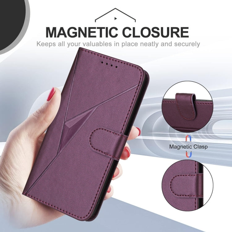 For iPhone 16e Triangle Pattern Buckle Clasp Leather Phone Case(Dark Purple) by bashfashion